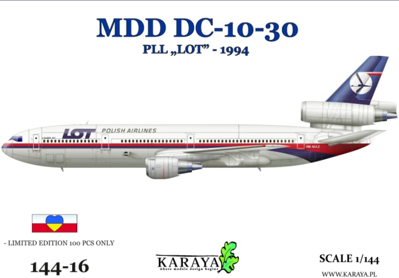Karaya KY144-16 1:144 MDD DC-10-32 -plastic parts made in Ukraine
