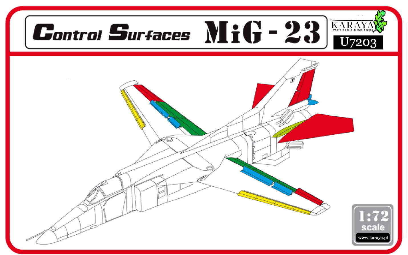 Karaya KYU7203 1:72 Mikoyan MiG-23 control surfaces set-resin + PE