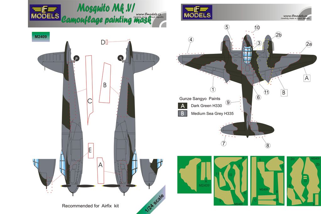 LF Models LFMM2409 de Havilland Mosquito NF.II/FB.VI Camo Masks 1:24