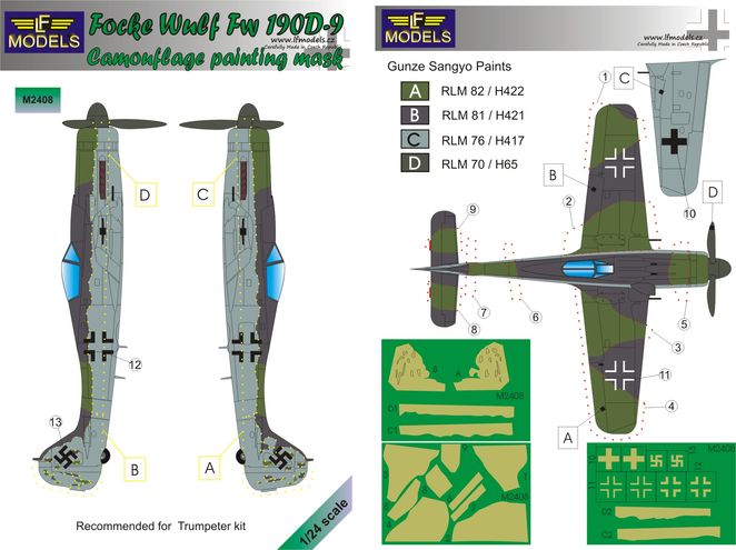LF Models LFMM2408 1:24 Focke-Wulf Fw-190D-9 camouflage pattern paint masks