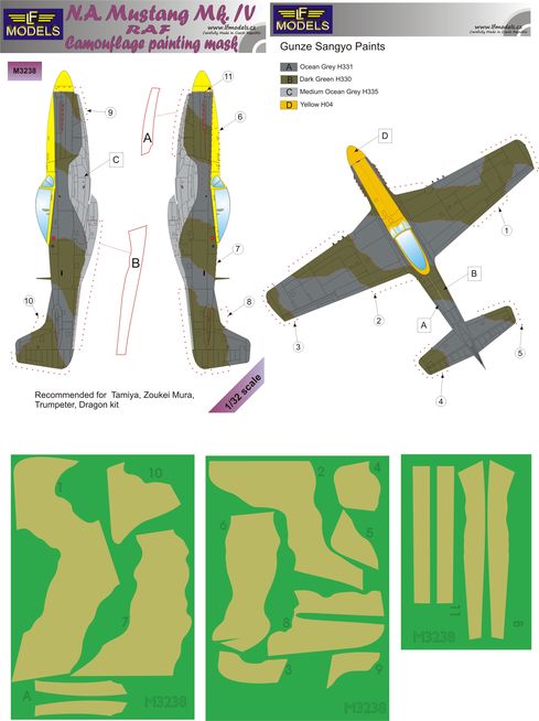 LF Models LFMM3238 Mustang Mk.IV RAF Pt I Camo Paint Masks 1:32