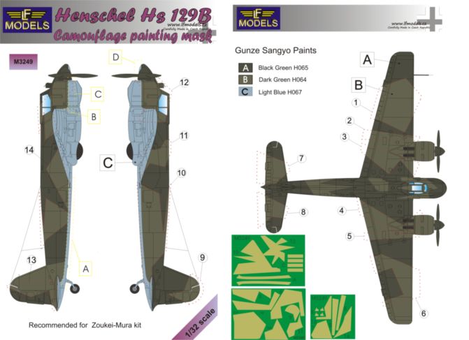 LF Models LFMM3249 1:32 Henschel Hs-129B camouflage pattern paint masks