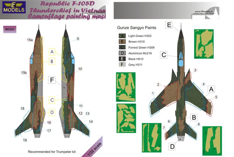 LF Models LFMM3253 1:32 Republic F-105D Thunderchief camouflage masks