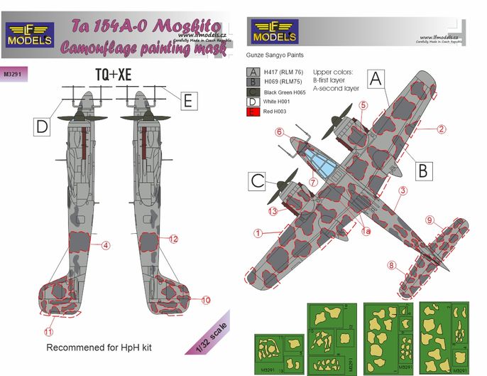 LF Models LFMM3291 Focke-Wulf Ta-154 Moskito Camo Paint Masks 1:32