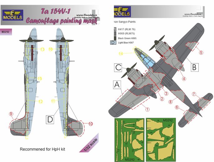 LF Models LFMM3292 1:32 Focke-Wulf Ta-154 Moskito camouflage pattern paint mask