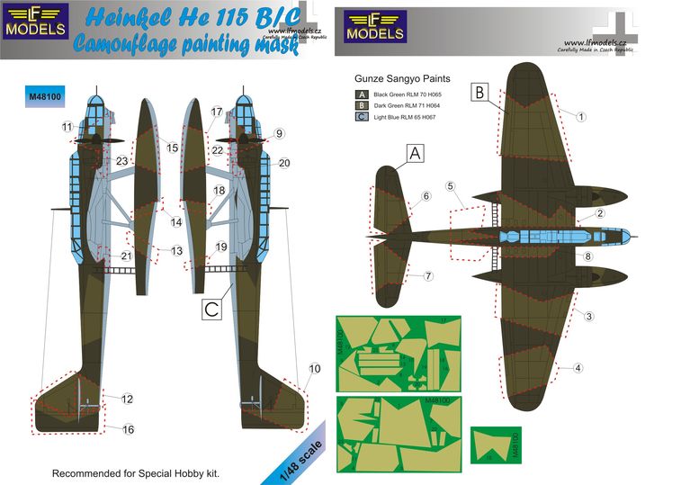 LF Models LFMM48100 1:48 Heinkel He-115B/C Camouflage Pattern Paint Mask