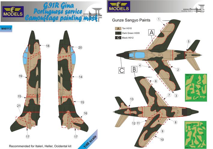 LF Models LFMM48113 Fiat G.91R Gina Portuguese Camo Masks 1:48