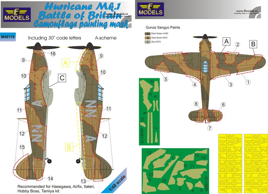 LF Models LFMM48119 Hurricane Mk.I BoB A-Scheme & Codes Masks 1:48
