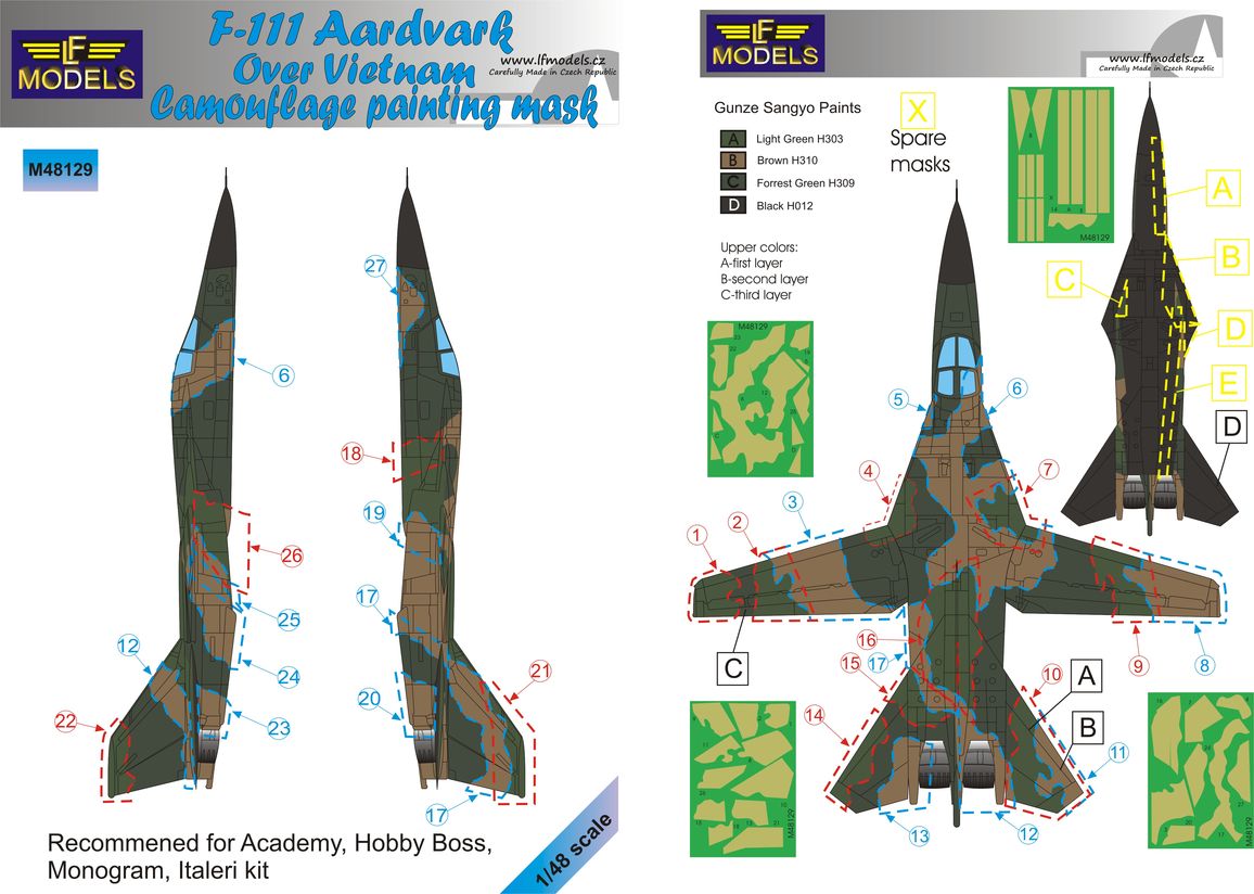 LF Models LFMM48129 F-111A Aardvark Vietnam Camo Paint Masks 1:48