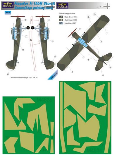 LF Models LFMM4836 1:48 Fieseler Fi-156B 'Storch' camouflage pattern paint masks