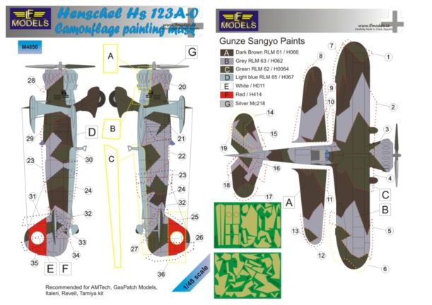 LF Models LFMM4850 1:48 Henschel Hs-123A-0 camouflage pattern paint masks