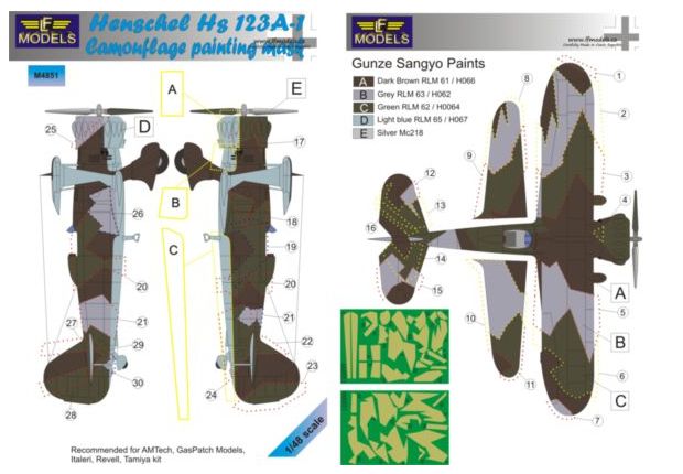 LF Models LFMM4851 1:48 Henschel Hs-123A-1 camouflage pattern paint masks