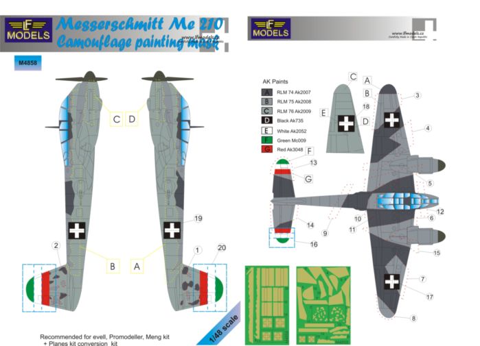 LF Models LFMM4858 Me-410B-1 Hungarian Camo Paint Masks 1:48
