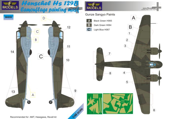 LF Models LFMM4859 1:48 Henschel Hs-129B camouflage pattern paint masks