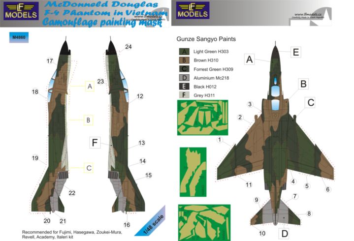 LF Models LFMM4860 F-4 Phantom USAF Vietnam Camo Masks 1:48