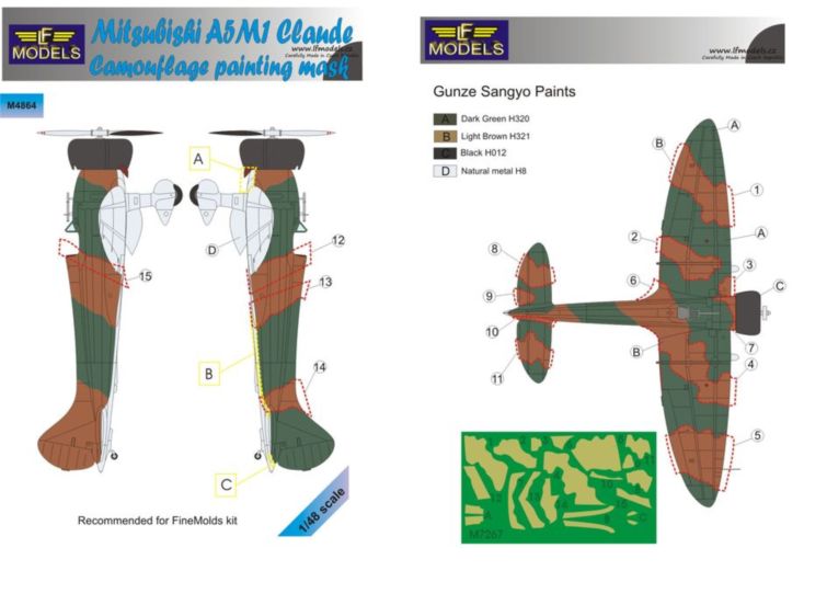 LF Models LFMM4864 1:48 Mitsubishi A5M1 Claude camouflage pattern paint masks