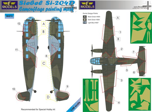 LF Models LFMM4874 1:48 Siebel Si-204D camouflage pattern paint masks