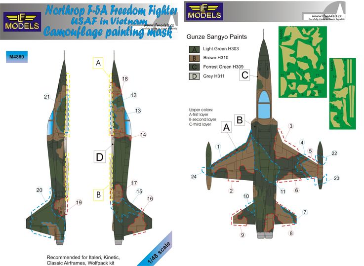 LF Models LFMM4880 Northrop F-5A Vietnam Camo Paint Masks 1:48