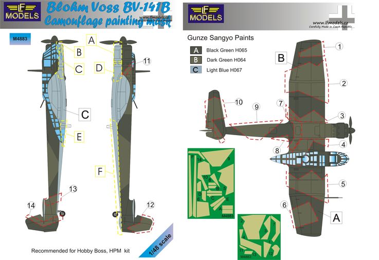 LF Models LFMM4883 1:48 Blohm-und-Voss Bv-141B camouflage pattern paint masks