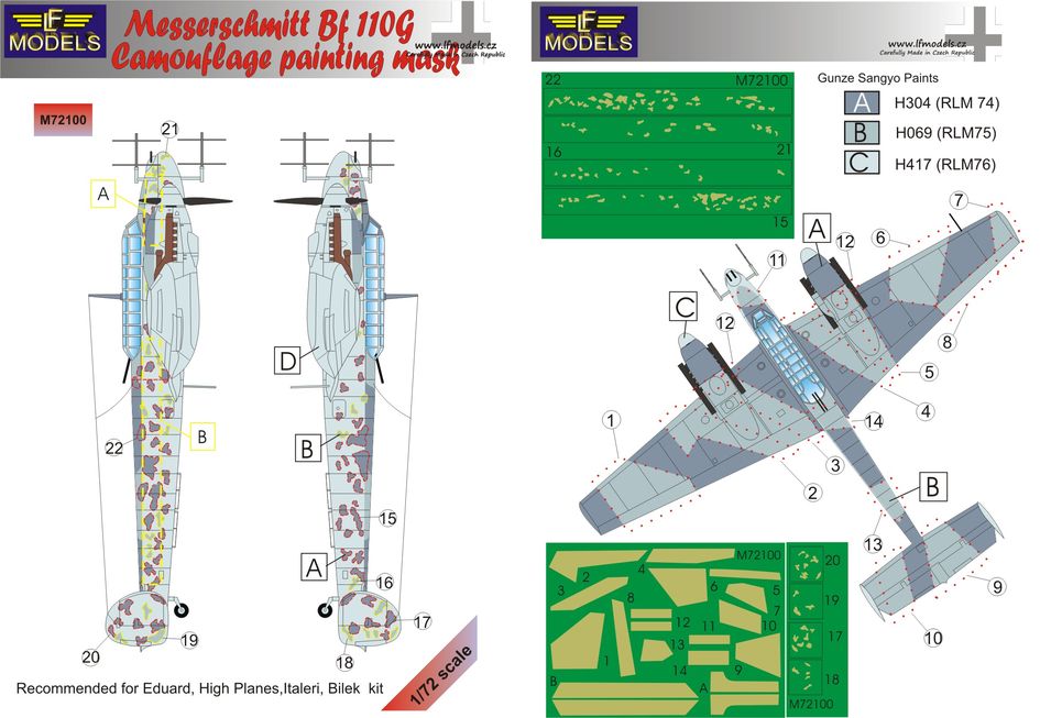 LF Models LFMM72100 1:72 Messerschmitt Bf-110G camouflage pattern paint masks