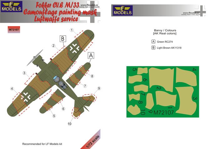 LF Models LFMM72107 Fokker CV.E M/33 Luftwaffe Camo Masks 1:72