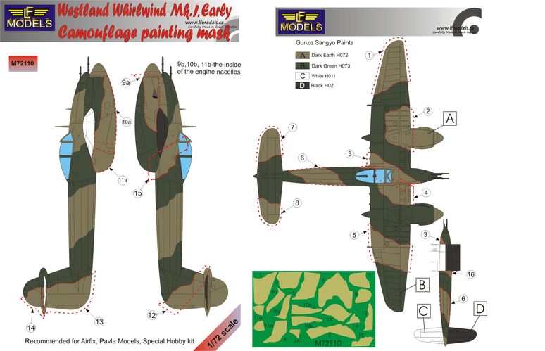 LF Models LFMM72110 1:72 Westland Whirlwind Mk.I Early camouflage mask
