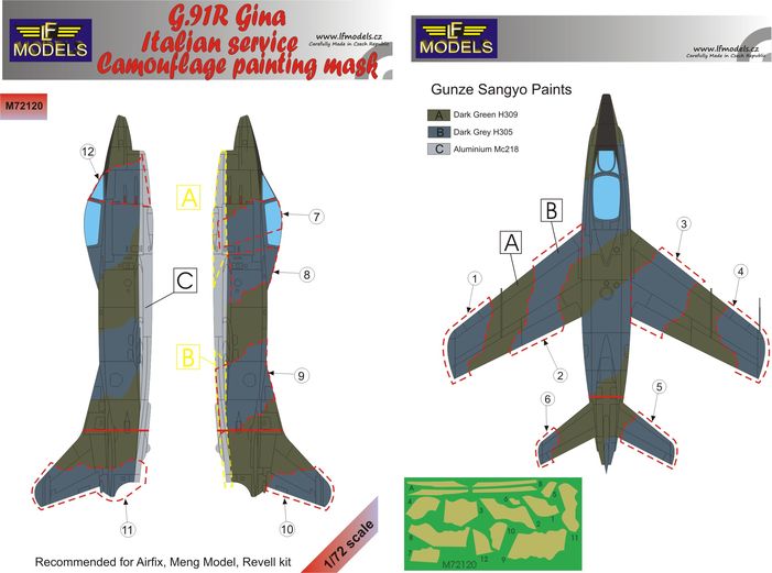 LF Models LFMM72120 Fiat G.91R Gina Italian Camo Masks 1:72