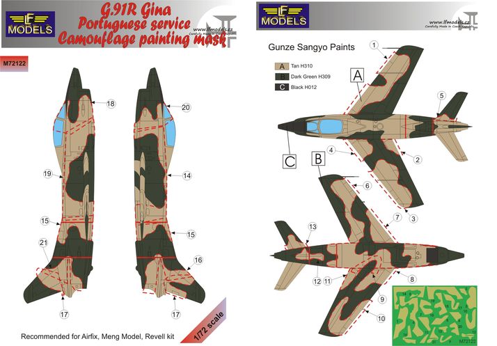 LF Models LFMM72122 Fiat G.91R Gina Portuguese Camo Masks 1:72