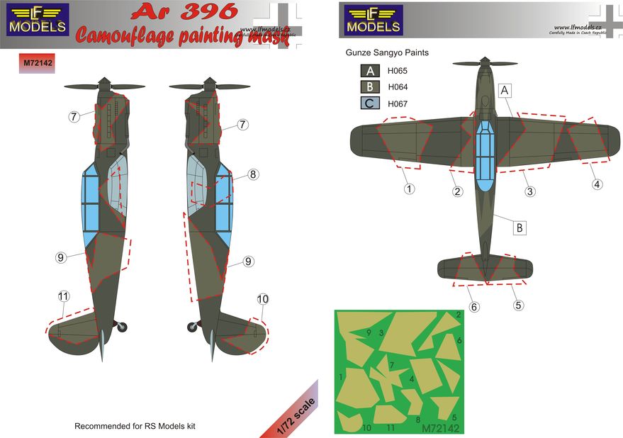 LF Models LFMM72142 1:72 Arado Ar-396 Camouflage Pattern Paint Mask