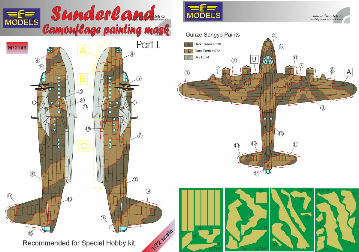 LF Models LFMM72149 Short Sunderland Mk.I/II/V Camo Masks Pt I 1:72