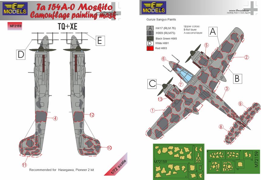 LF Models LFMM72159 1:72 Focke-Wulf Ta-154 Moskito camouflage pattern paint mask