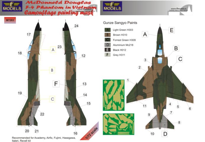 LF Models LFMM7263 F-4 Phantom USAF Vietnam Camo Paint Masks 1:72