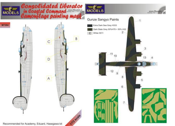 LF Models LFMM7264 Liberator Coastal Command Camo Paint Masks 1:72
