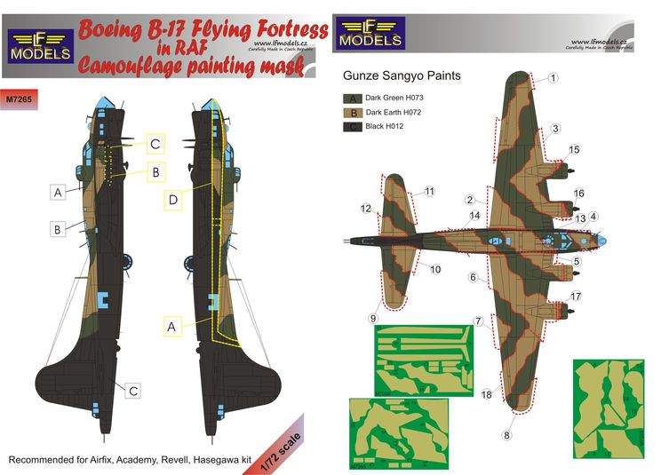 LF Models LFMM7265 B-17G Flying Fortress RAF Camo Paint Masks 1:72