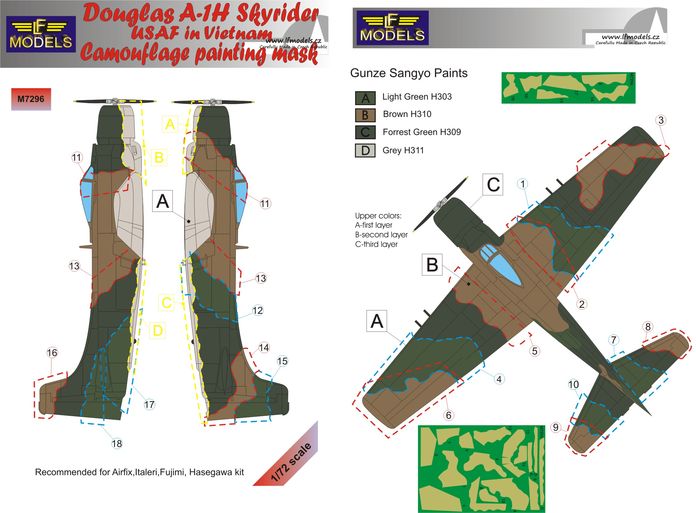 LF Models LFMM7296 Douglas A-1H Skyraider Vietnam Camo Masks 1:72