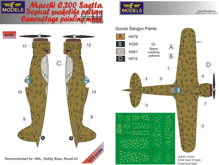 LF Models LFMM7297 Macchi C.200 Saetta Snakelike Camo Masks 1:72