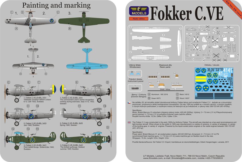 LF Models LFPE7212 1:72 Fokker C.VE Sweden
