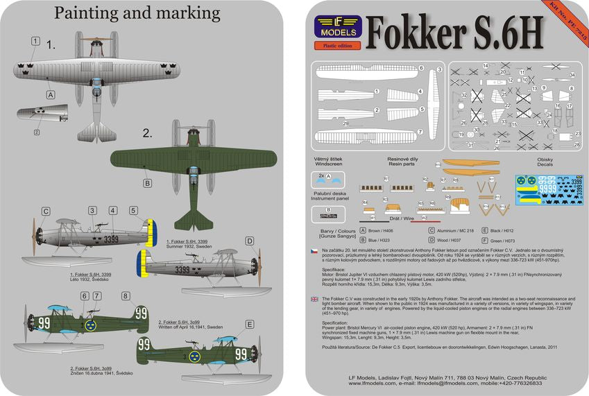 LF Models LFPE7215 1:72 Fokker C.VE floatplane Sweden
