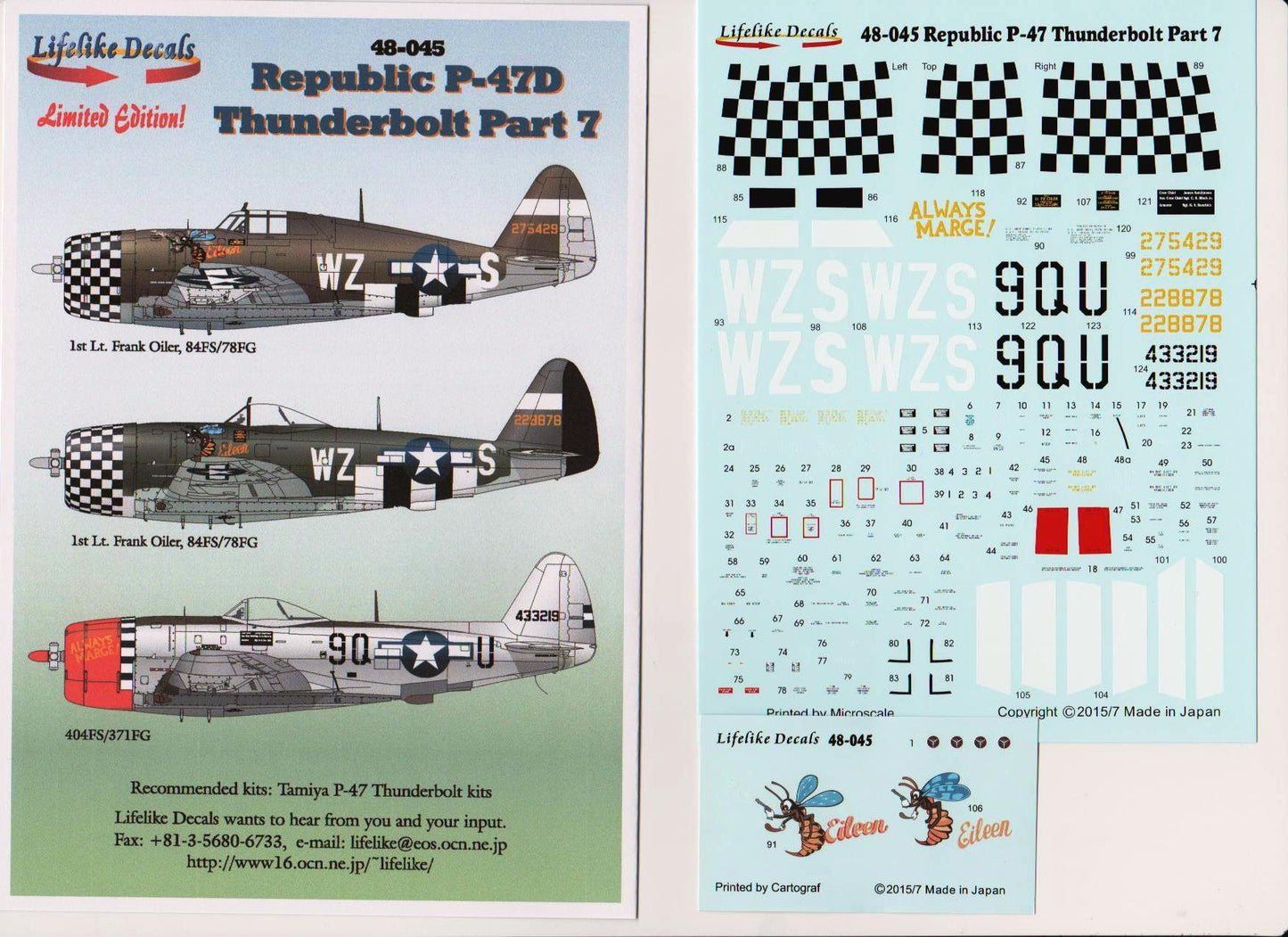 Lifelike LL48045 P-47D Thunderbolt Pt 7 Eileen/Marge 1:48