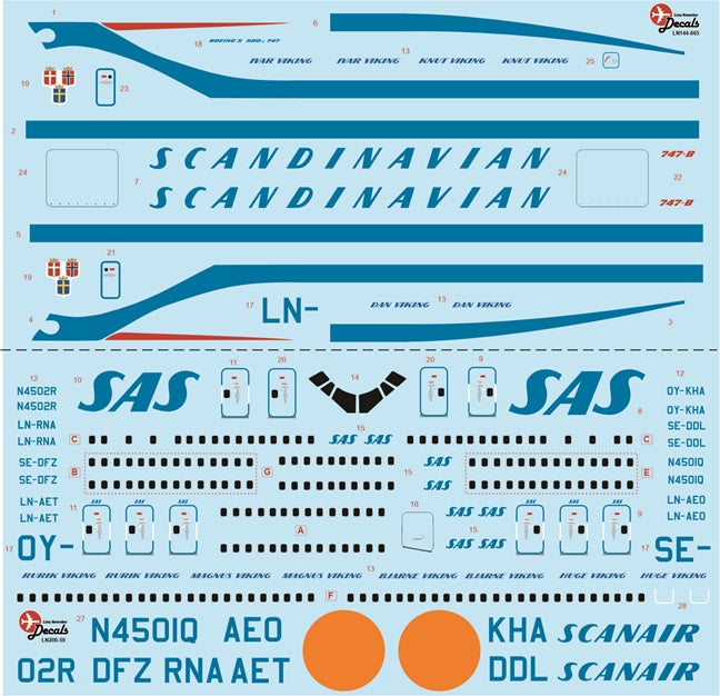 Lima November LN200-59 1:200 SAS Boeing 747 in the first colour scheme .