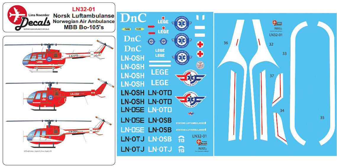 Lima November LN32-001 1:32 NORSK LUFTAMBULANSE MBB Bo-105