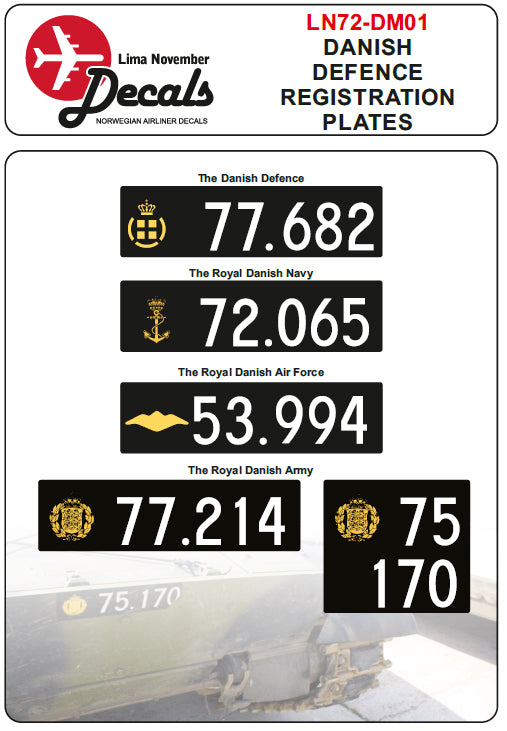 Lima November LN87-DM01 1:87 Danish Defence Registration Plates