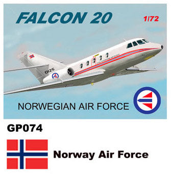 Mach 2 MACHGP074 1:72 Dassault-Mystere Falcon 20 Decals Norway Air Force