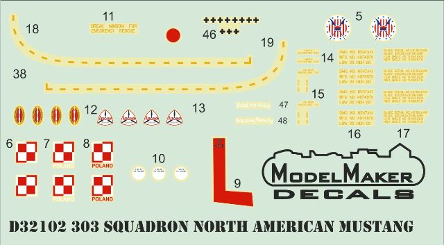 Model Maker Decals MD32102 1:32 303 Squadron North-Ameriacan P-51D Mustangs NEW!