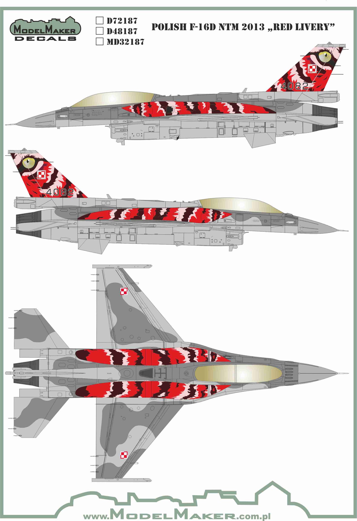 Model Maker Decals MD32187 1:32 Polish F-16D NTM 2013 "Red livery"