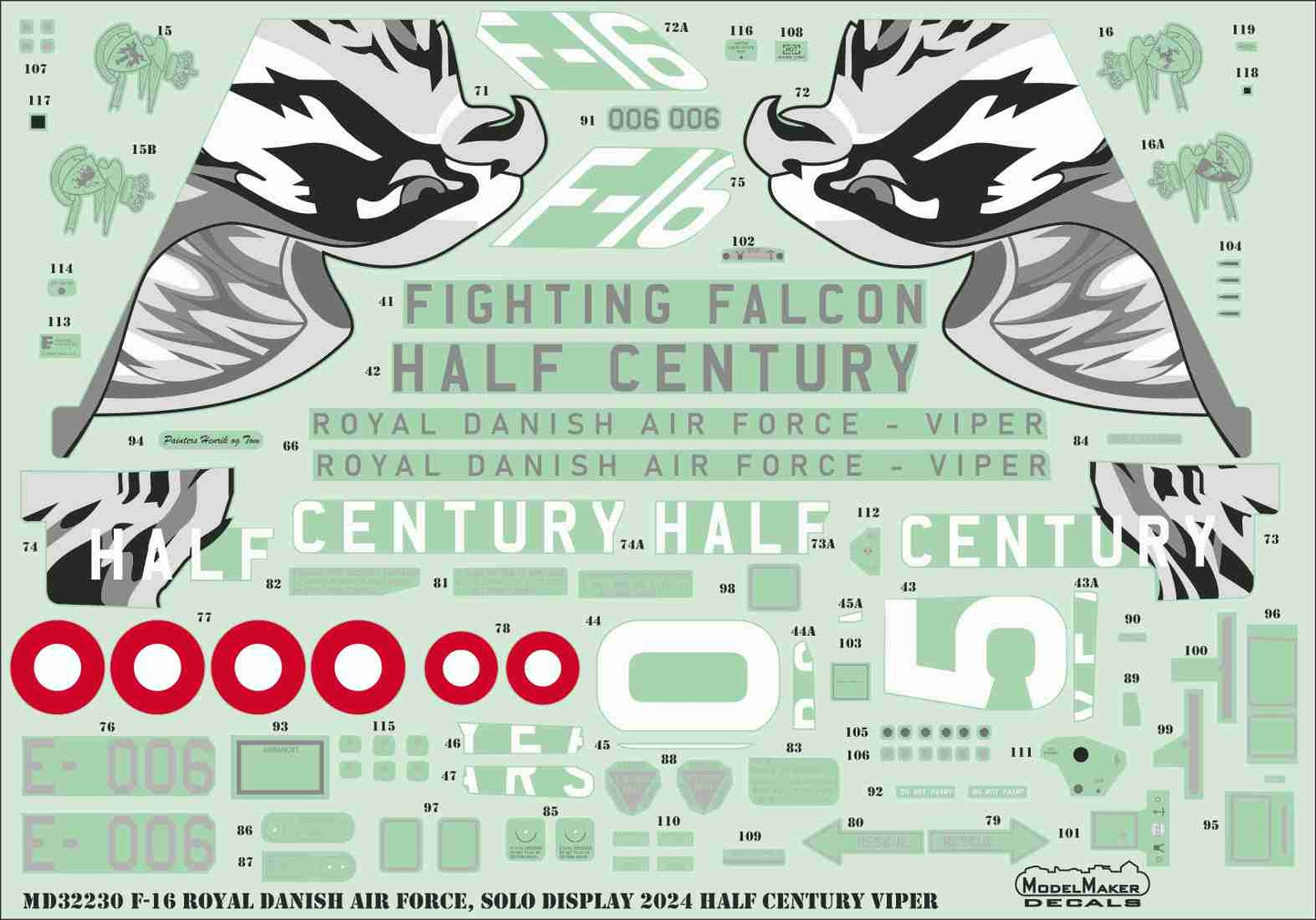 Model Maker MD32230 Danish F-16AM Solo Display 2024 Decals 1:32