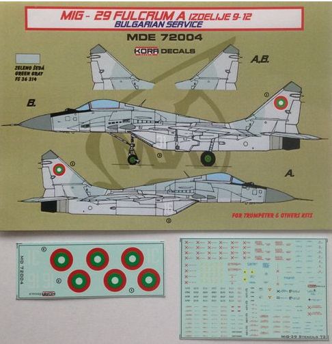 Kora MDE72004 1:72 Mikoyan MiG-29 'Fulcrum' 9-12 Bulgarian service