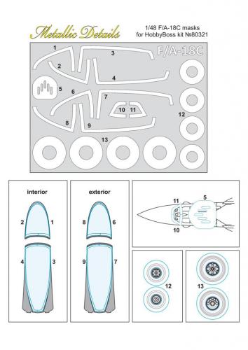Metallic Details MDMDM4801 F/A-18C Hornet Wheel & Canopy Masks 1:48