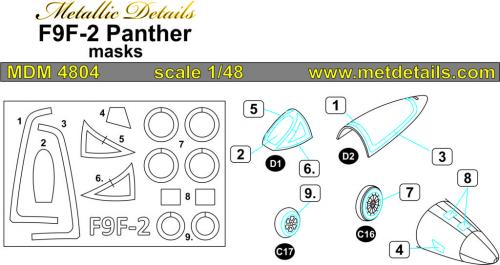 Metallic Details MDMDM4804 F9F-2 Panther Canopy & Wheel Masks 1:48