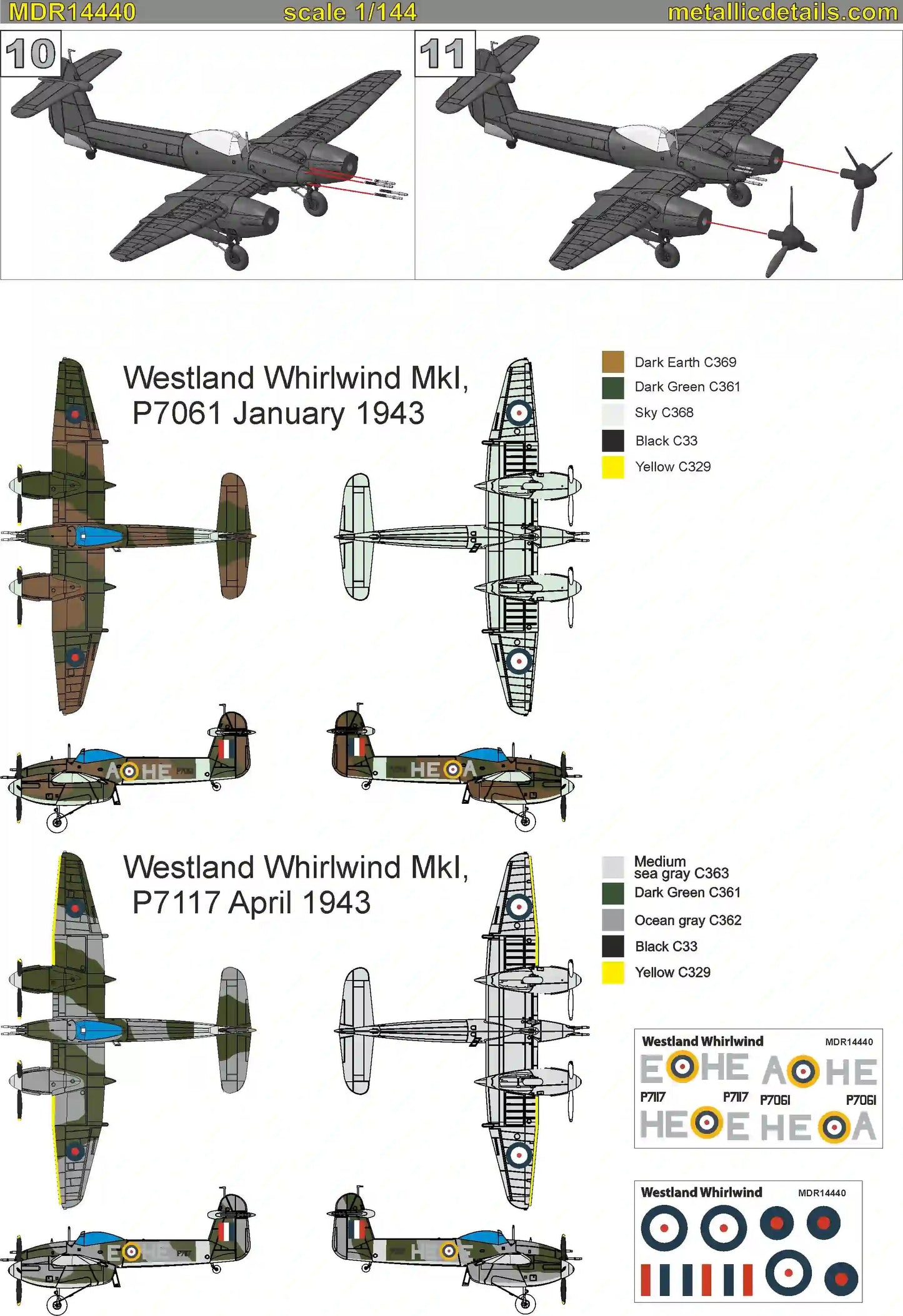 Metallic Details MDMDR14440 1:144 Westland Whirlwind Mk.I